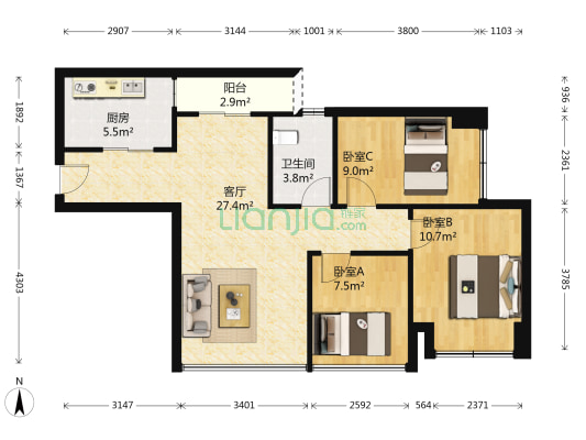 蓝光COCO国际二期 3室1厅1卫 71平方