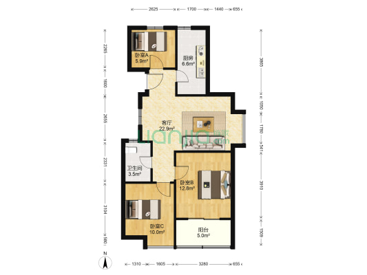 觅秀东园 3室1厅1卫 86平方