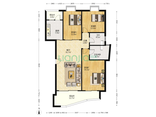 海畔名苑 3室1厅2卫 134平方