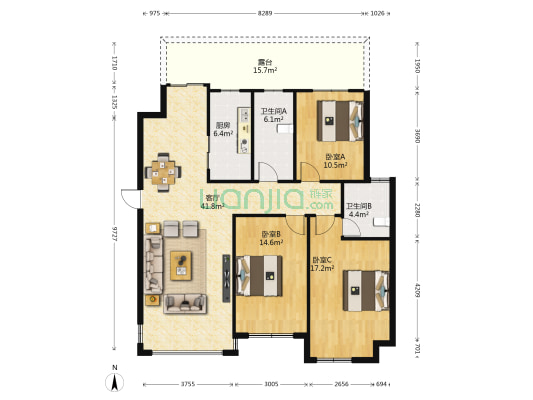 福苑广场 3室1厅2卫 136平方