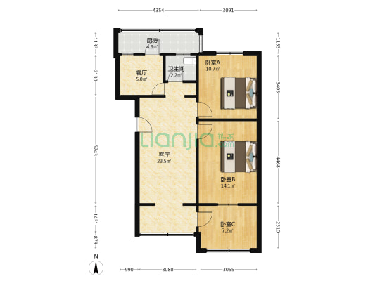 蓓蕾东巷4号 3室2厅1卫 82平方