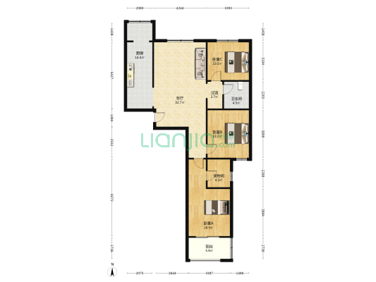 阳光领地 3室1厅1卫 140平方