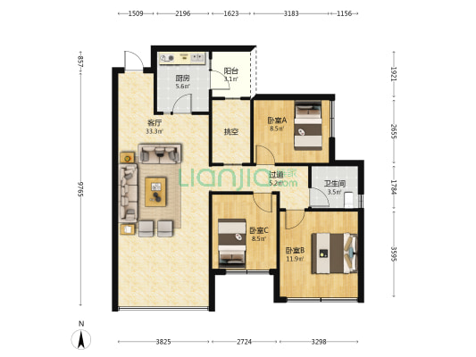 御澜台 3室1厅1卫 105平方