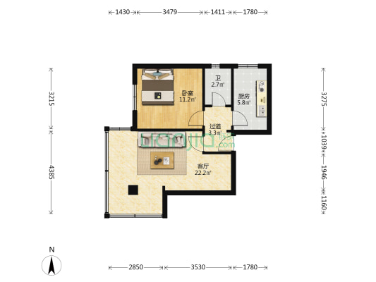 城关卫生健康局（陇西路） 1室1厅1卫 49平方