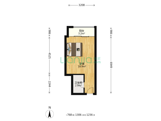 兴发大厦 1室0厅1卫 44平方