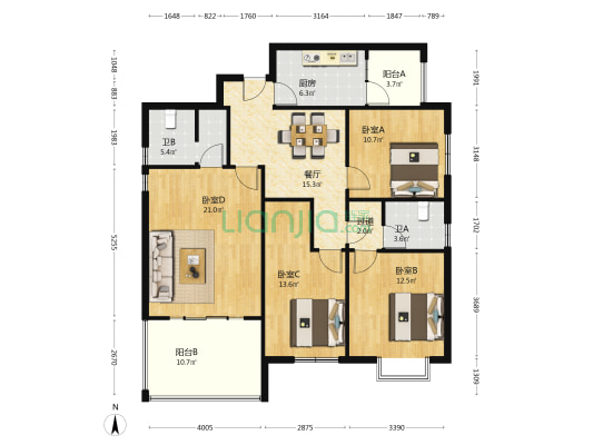 香樟鑫都 4室1厅2卫 137平方