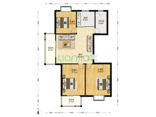 五河苑小区 3室1厅1卫 122平方