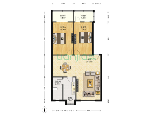 孙家亭住宅小区 2室1厅1卫 102平方