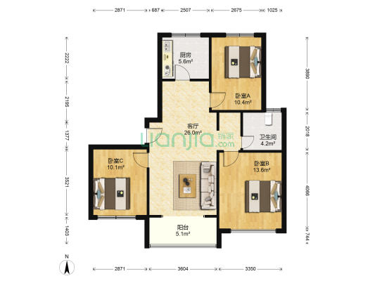 瑞海盛世名门 3室1厅1卫 126平方