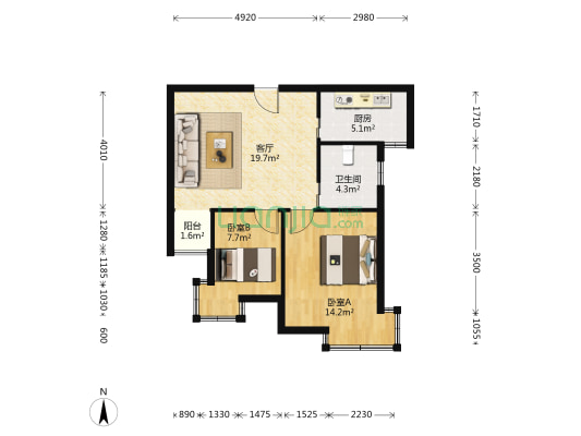 星河景苑 2室1厅1卫 76平方