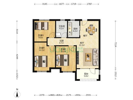 璀璨悦府 3室1厅1卫 103平方