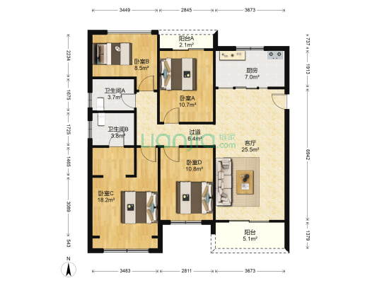 禹洲滨之澜苑 4室1厅2卫 124平方