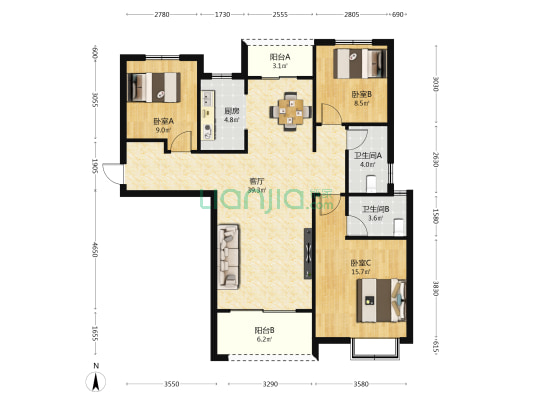 中蓝香溪湾 3室1厅2卫 123平方