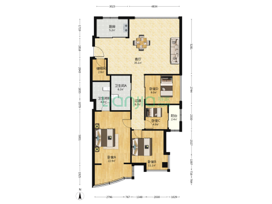 和泰家苑 4室1厅2卫 128平方