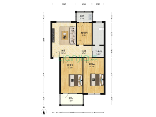 进修学校南院 2室1厅1卫 90平方