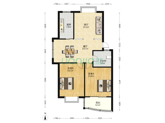 秀水苑北区 2室2厅1卫 100平方