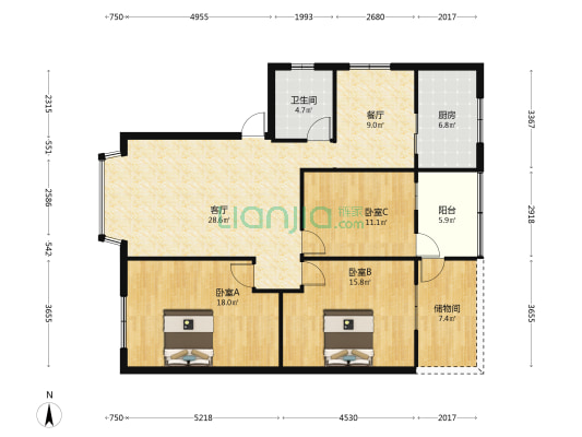 华华商住楼 3室2厅1卫 125平方