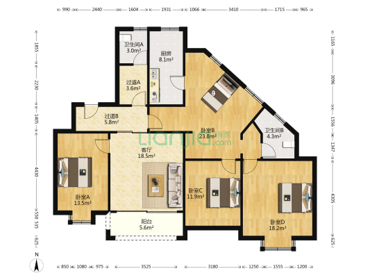 东郡华庭 4室1厅2卫 153平方