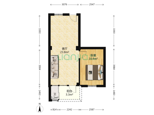 晓港东二马路 1室1厅1卫 52平方