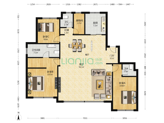 中南君启二期 3室1厅3卫 165平方