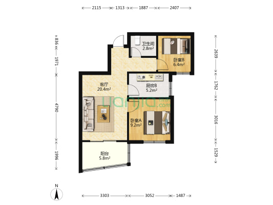 后坂新城三区 2室1厅1卫 62平方