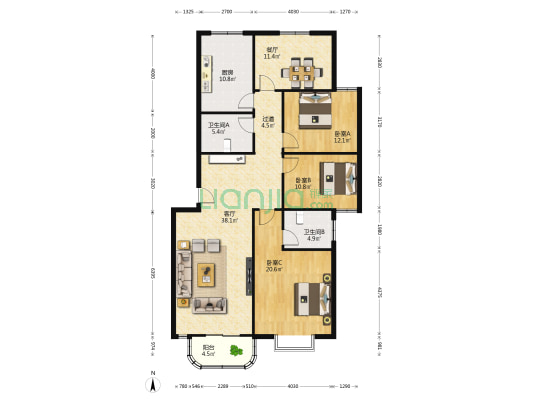 魏武苑小区 3室2厅2卫 154平方