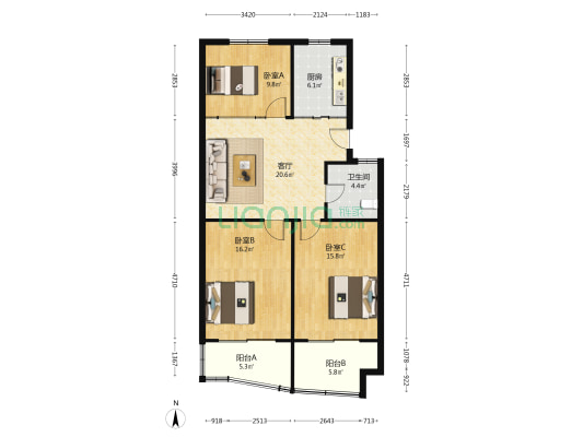 丰裕园 3室1厅1卫 98平方