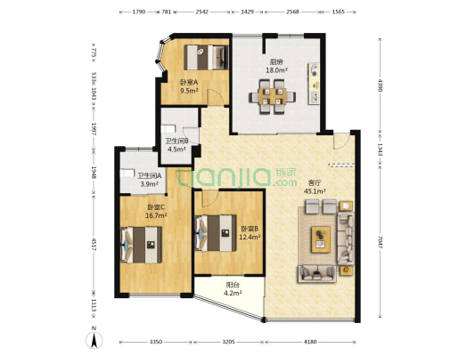 滨水广场 3室1厅2卫 130平方