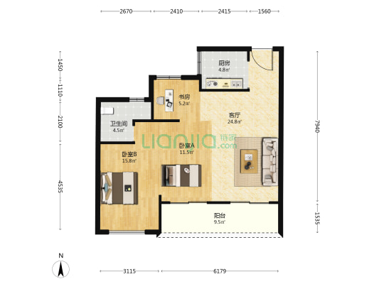 江月云庄 3室1厅1卫 92平方