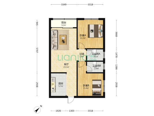 新前进村 2室1厅2卫 74平方