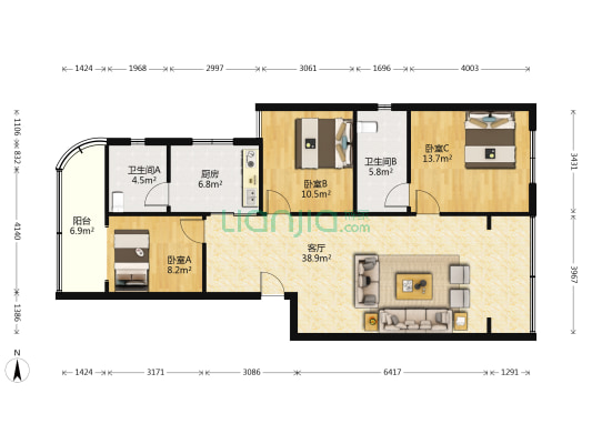 吉林巷小区 3室1厅2卫 116平方