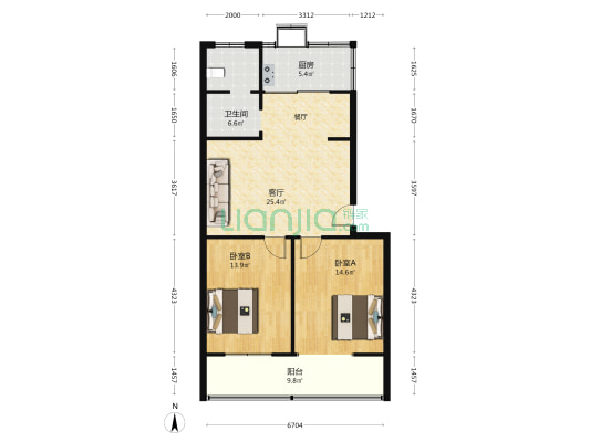 郑汴路42号院 2室1厅1卫 85平方
