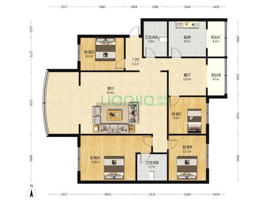 鑫通骊景 4室2厅2卫 178平方