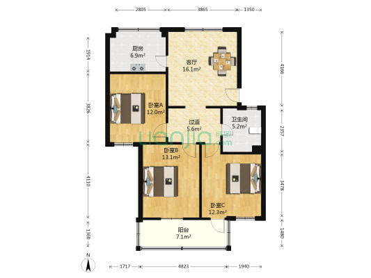 长安新村南小区 3室1厅1卫 104平方