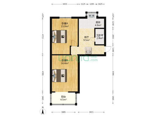 西矿街北三条宿舍 2室1厅1卫 59平方