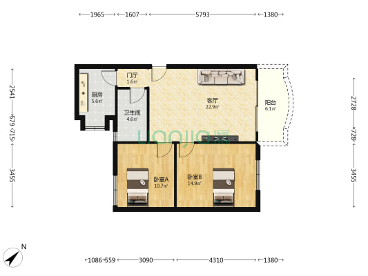 成刚大楼B栋 2室1厅1卫 78平方