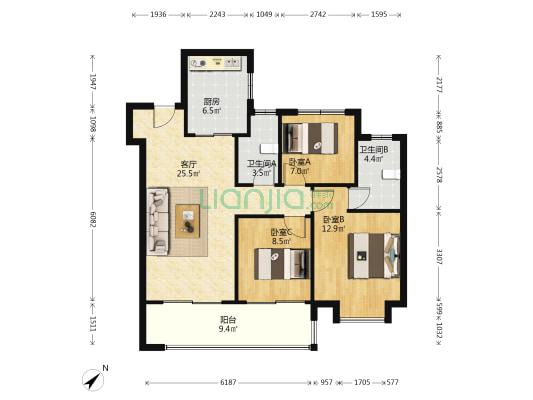 大华云江印月 3室1厅2卫 103平方