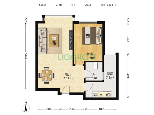 福星颐美名阁 1室1厅1卫 57平方