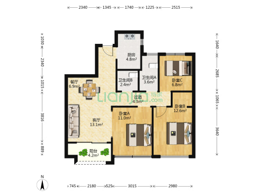 祥生钱塘新语 3室2厅2卫 82平方
