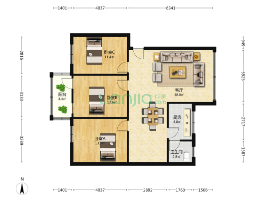 南宁市农业科学研究所生活区 3室1厅1卫 99平方