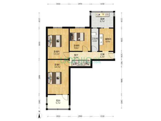市法院 3室1厅1卫 73平方