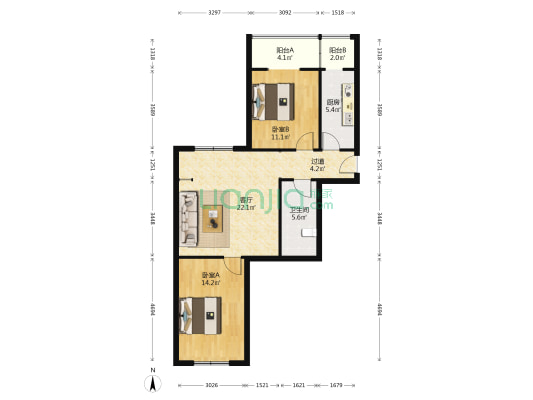 盈月公寓 2室1厅1卫 88平方