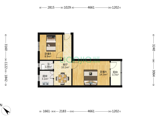 迈皋桥街184号 2室1厅1卫 51平方