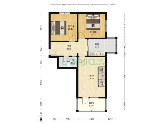 兰州财经大学长青学院鱼池口校区 2室1厅1卫 47平方