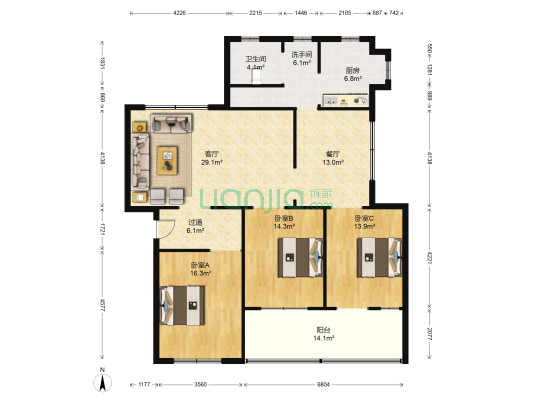 先锋路单位房 3室2厅2卫 141平方