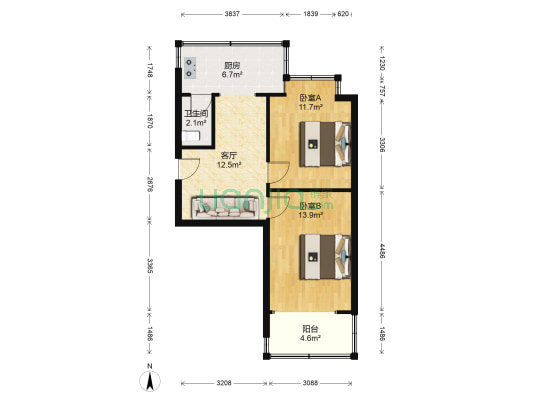 燎原小区 2室1厅1卫 56平方