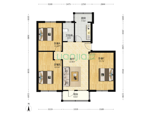 宁国路181号药检局 3室1厅1卫 92平方