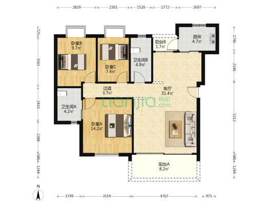 和顺苑 3室1厅2卫 110平方