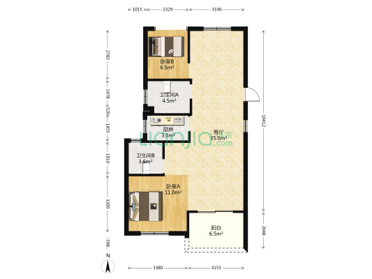 悦公馆 2室1厅2卫 89平方