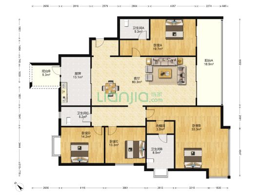 寰宇天下观澜苑B区 4室1厅3卫 227平方